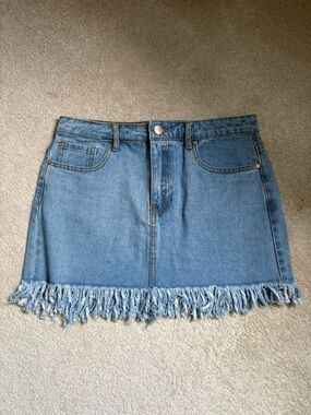Forever 21 Light Blue Denim Mini Skirt with Fringed Hem